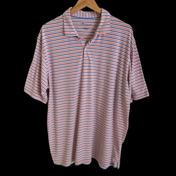 Peter Millar size XL Seaside Stripe Knit Polo Shirt Blue Pink Striped Summer - Picture 1 of 4